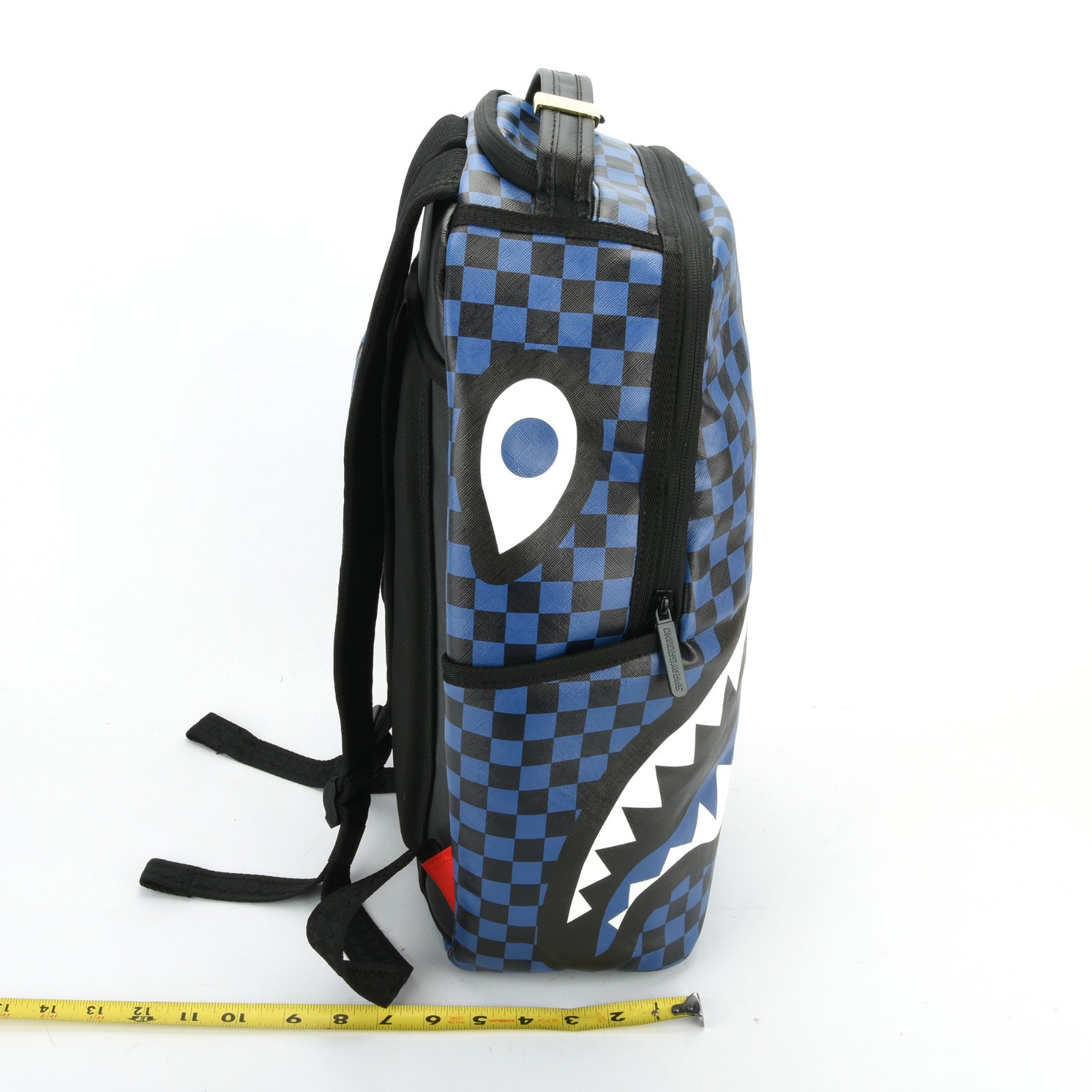 Sprayground Midnight Magic Shark Leather Bag Backpack Unisex Blue Black Plaid