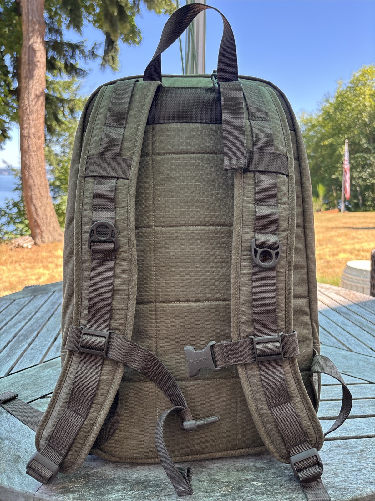 Excellent Filson Ripstop Nylon Backpack Field Tan Khaki Water Resistant