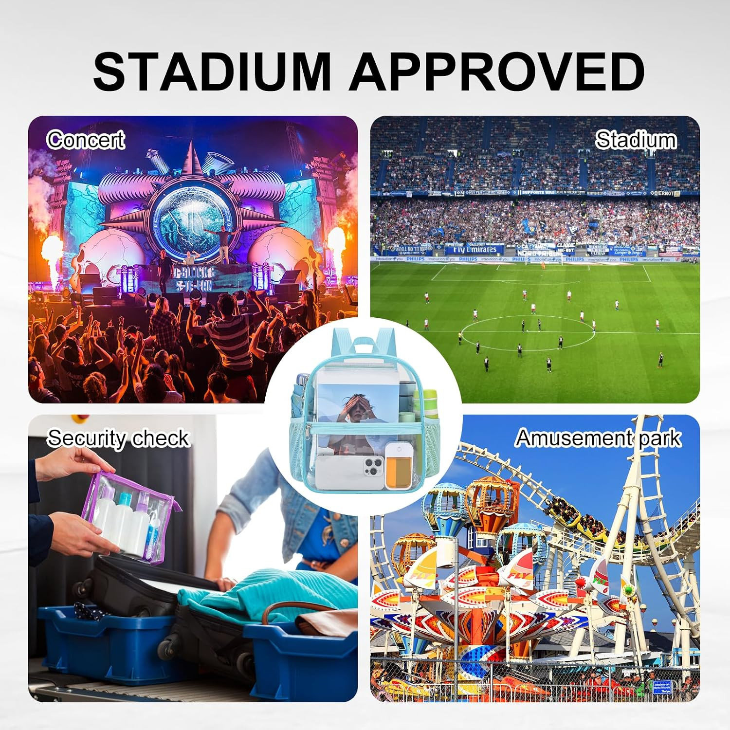 Clear Backpack Stadium Approved 12X11X6, Waterproof Clear Bag Stadium Backpack f