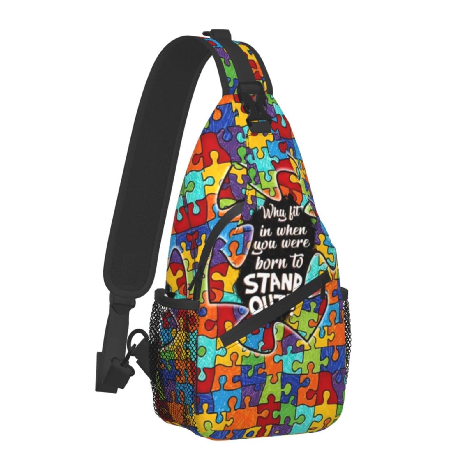 Autism Pattern Sling Backpack Travel Hiking Daypack Awareness Crossbody Bag