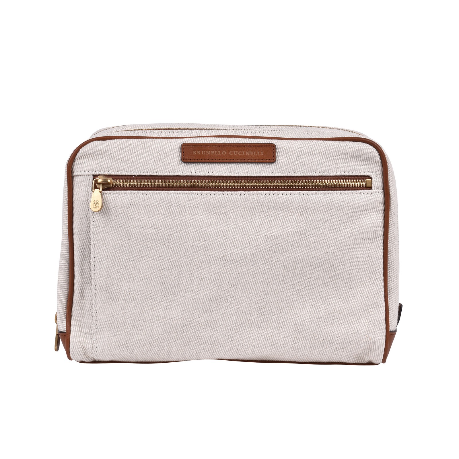 BRUNELLO CUCINELLI MEN’S NATURAL COGNAC LINEN ZIPPERED TRAVEL CASE MSRP $1755