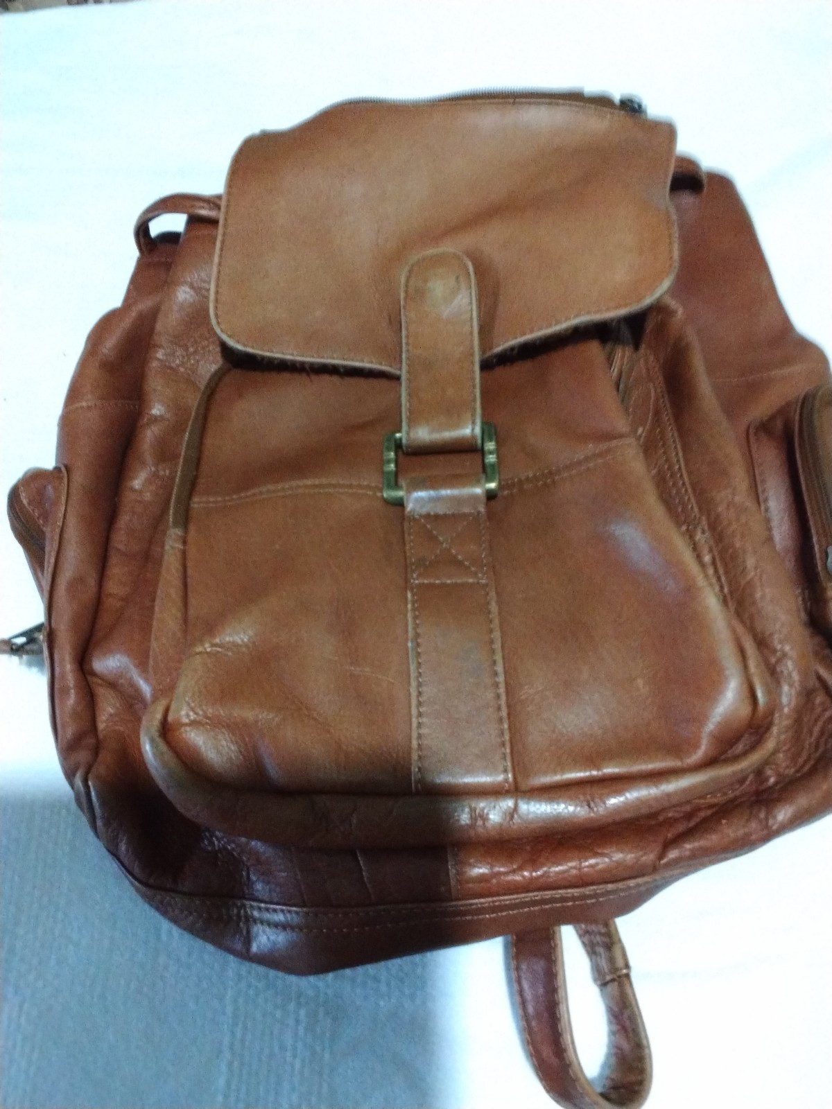 Vintage Brown Leather Backpack,From Columbia South America Drawstring &Snap READ