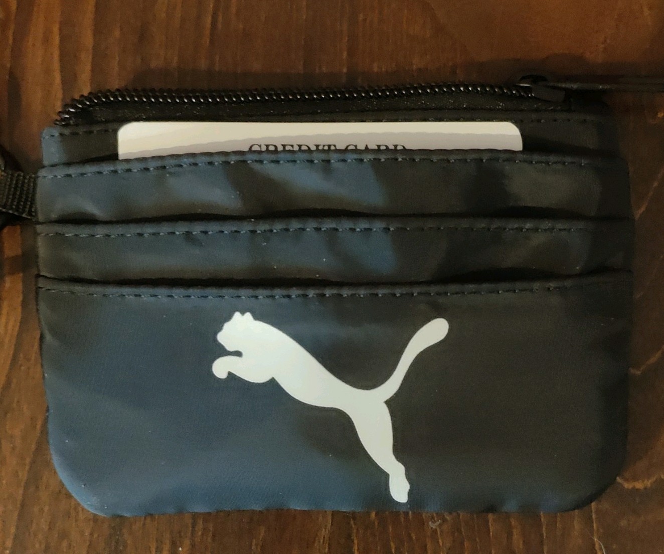 PUMA 4 Piece Set Black Zip Pouch, Card Holder Wrist Strap, lanyard keychain