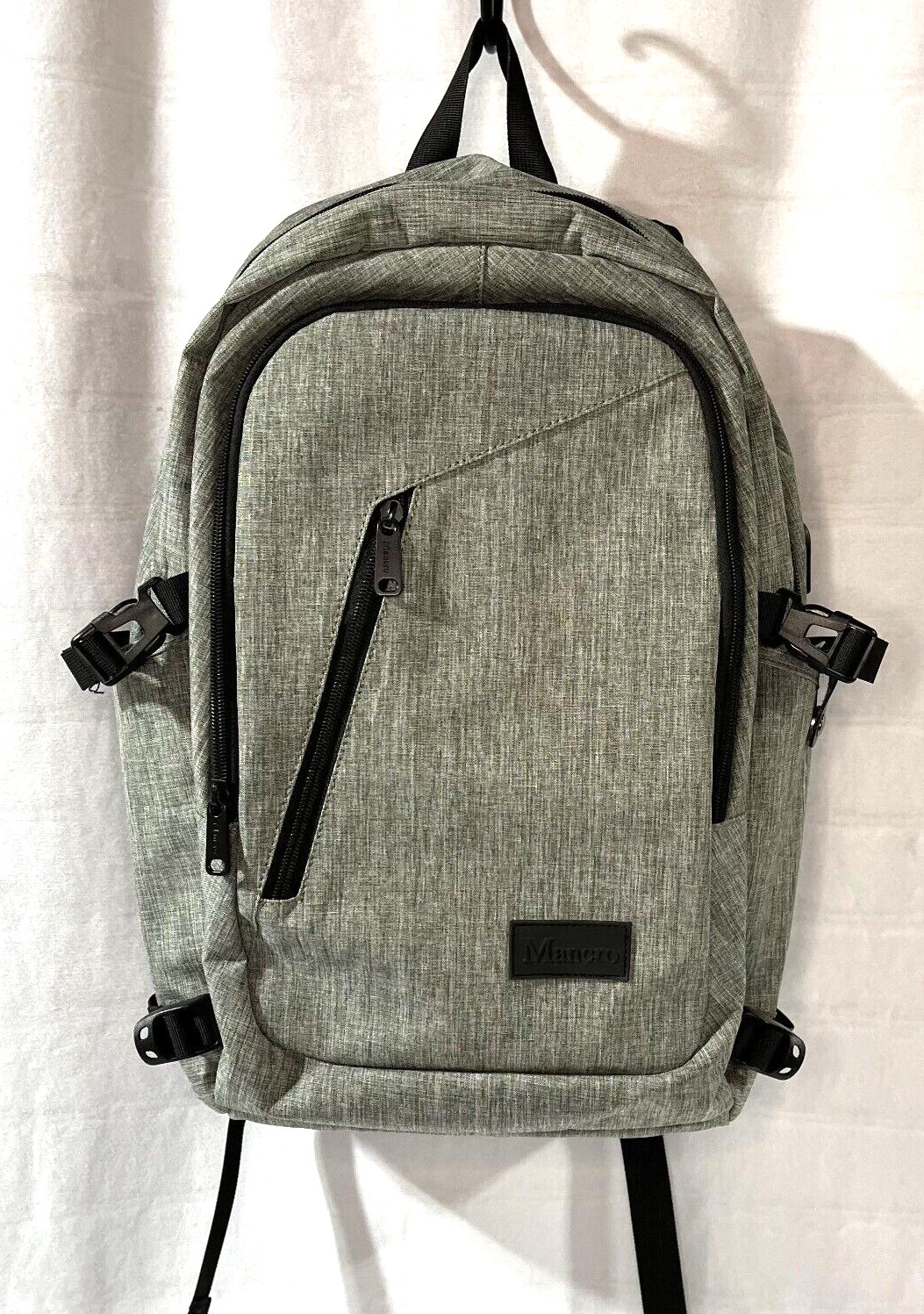 Mancro Gray Laptop Backpack Bag With USB Charging Port For Travel / Business