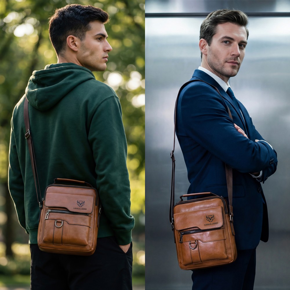 Men’s Handbag Business Shoulder Bag Leather Briefcase Crossbody Casual Fashion