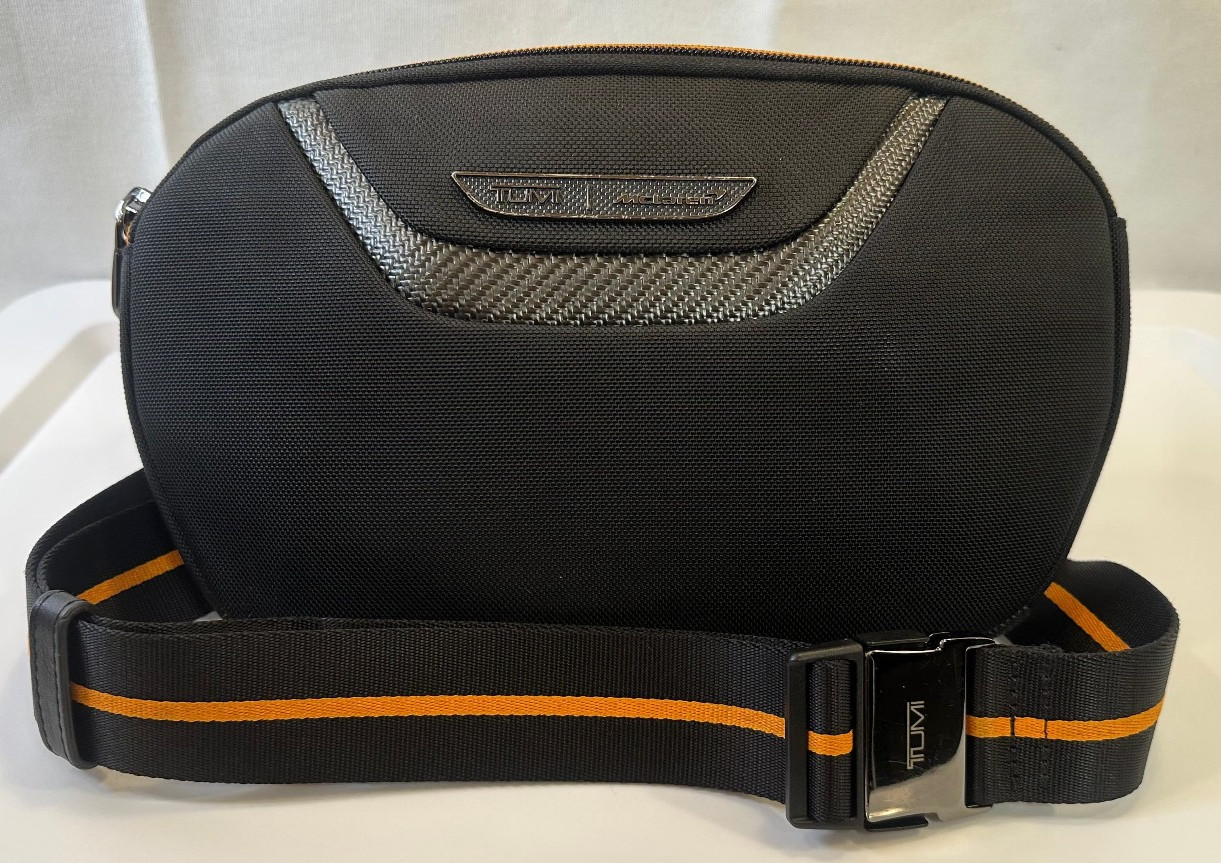 Tumi McLaren Lumin Utility Pouch Sling Crossbody Waist Bag Black Orange Travel