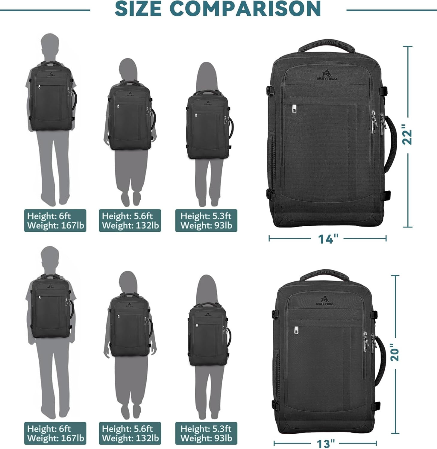 Travel Backpack, 50L Expandable Extra Large Laptop Backpack, Carry on Backpack A