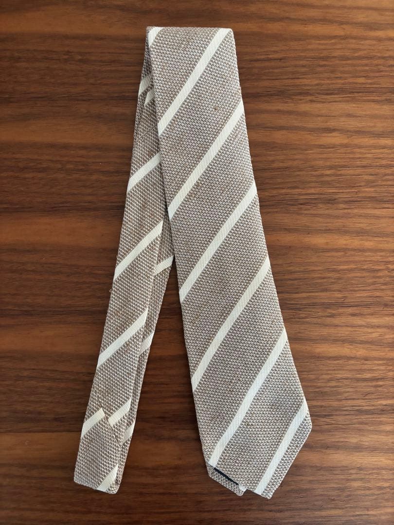 Drake’s Multi-Stripe Tie Champagne Gold Beige Silk 146cm Beams Umeda, USED Item