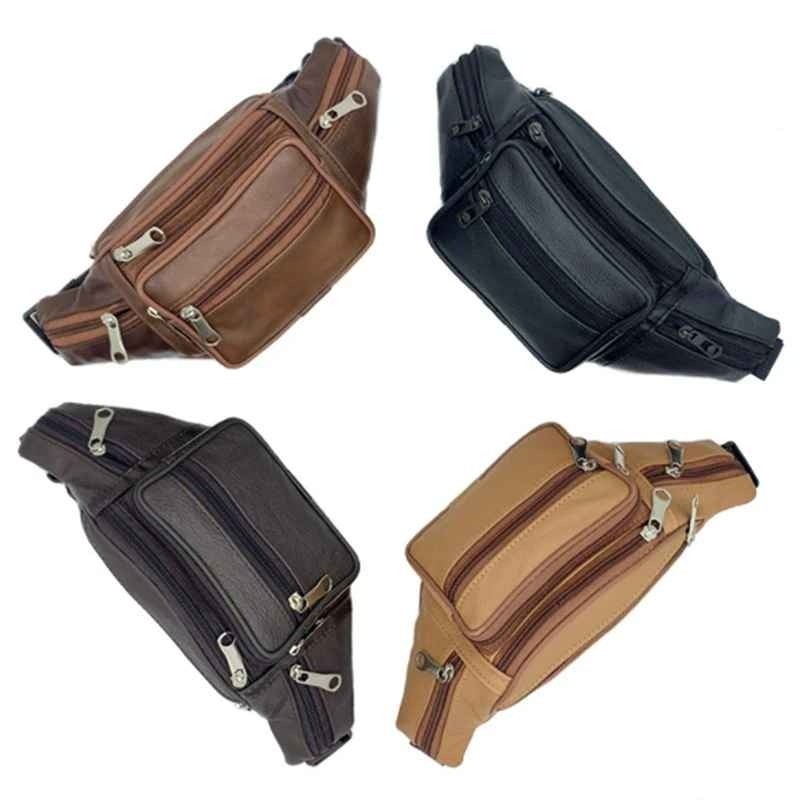 Fanny Pack Waist Bag Men Women PU Leather Multi Zippered Hip Belt Travel Purse