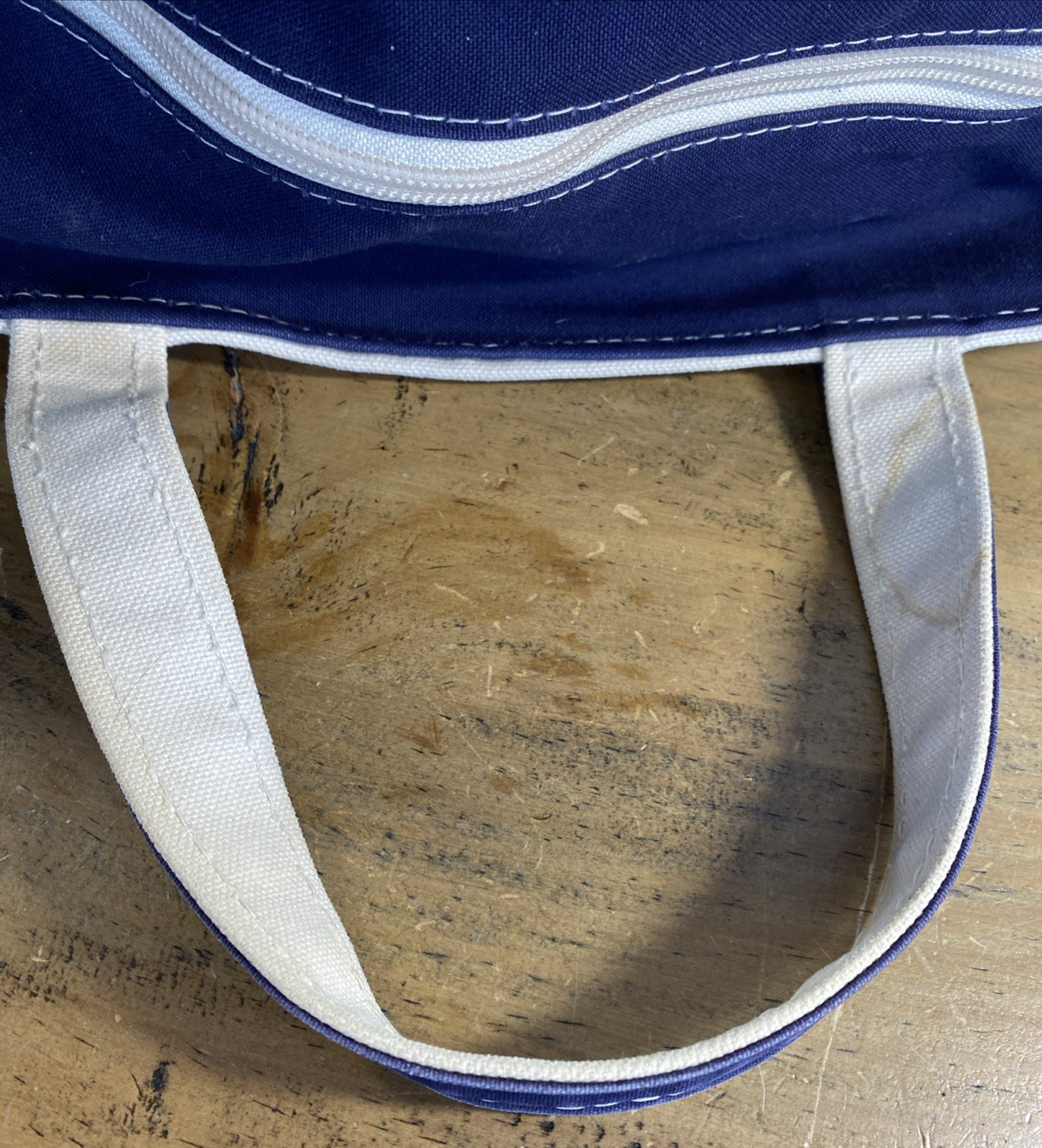 LL Bean Boat And Tote Classic Canvas Blue Handles Bottom 16x12X5 Zip USA OYL58