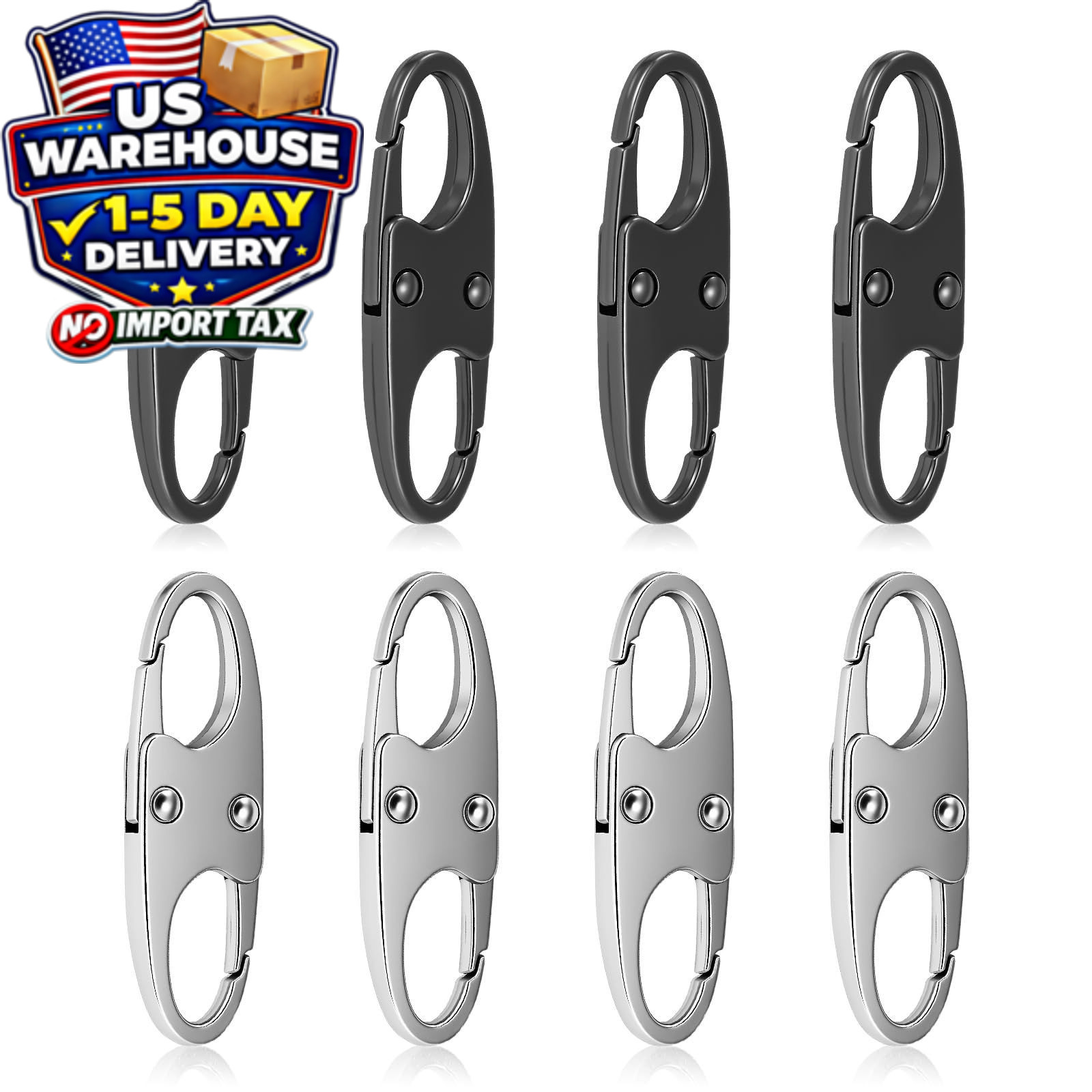 8 Pcs Anti-Theft Carabiner Clip Double Zipper Pull Zinc Alloy Backpack Clip