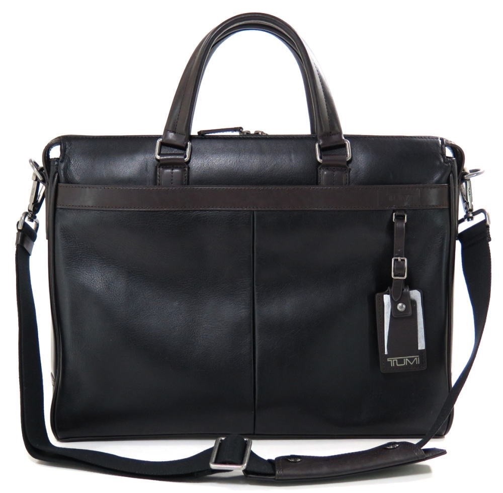 TUMI Easton Slim Top Zip Leather Briefcase Black/Brown 69717HKO
