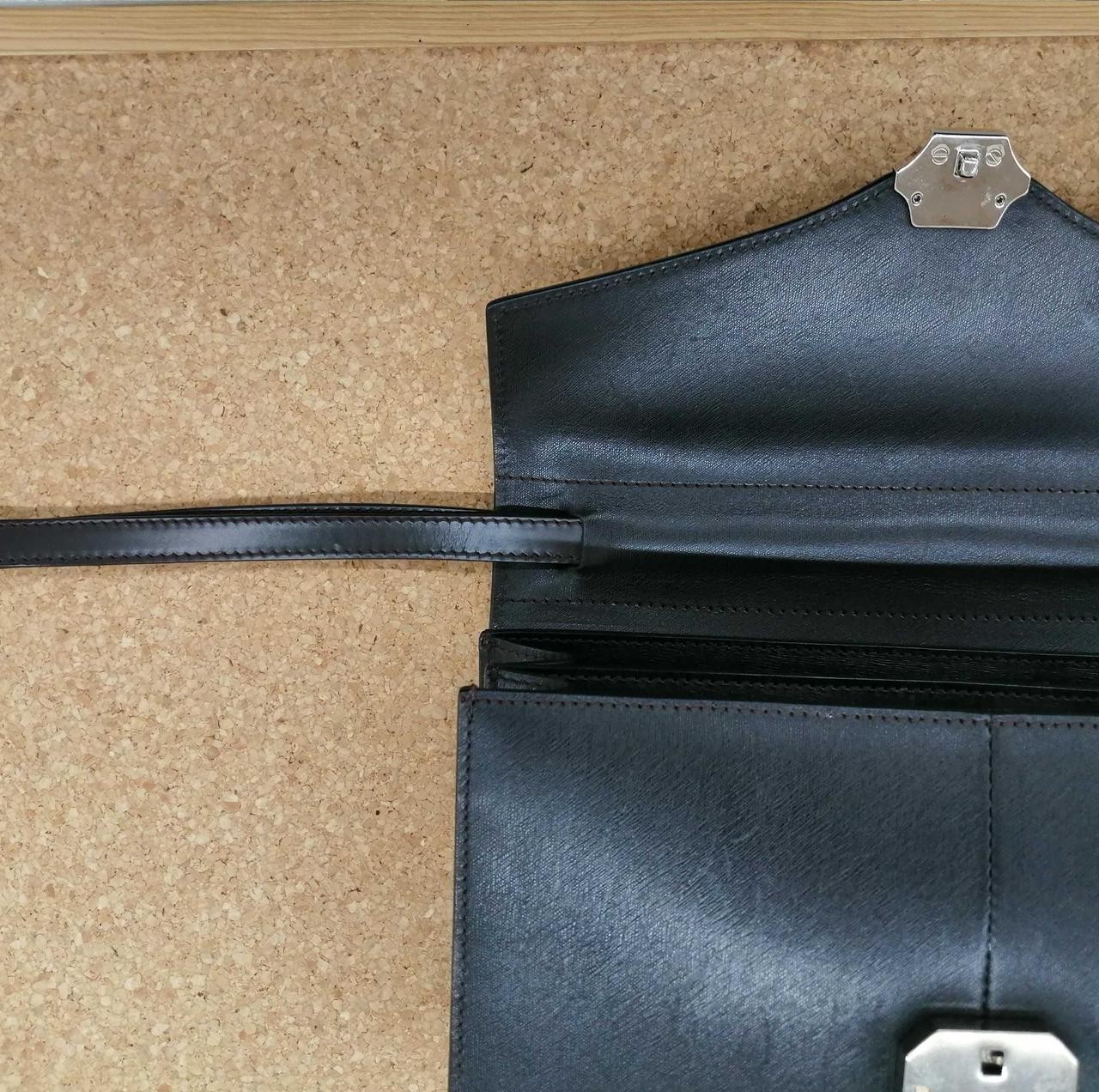 Dunhill Side Handle Clutch Bag Black Flap Lock Closure Silver Metal fittings