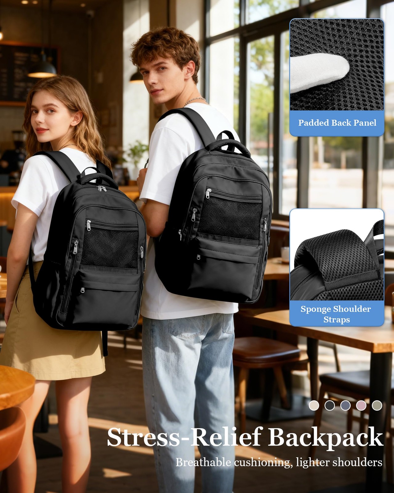 Cute High School Backpack Large Capacity Middle School Bag Waterproof Black