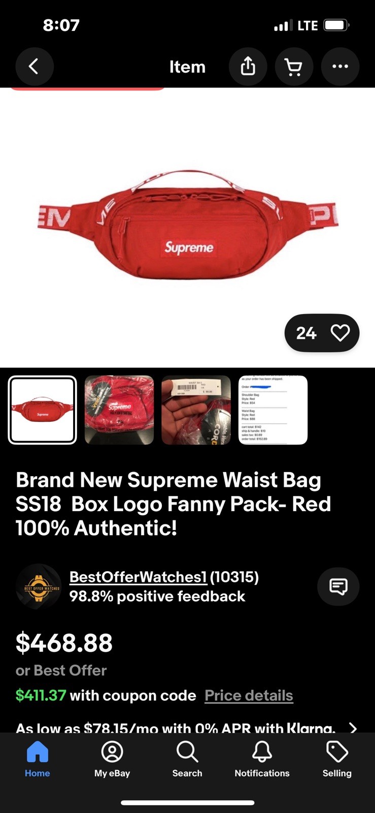 Authentic SUPREME SS18 Red Shoulder Bag/Fanny Pack Brand New