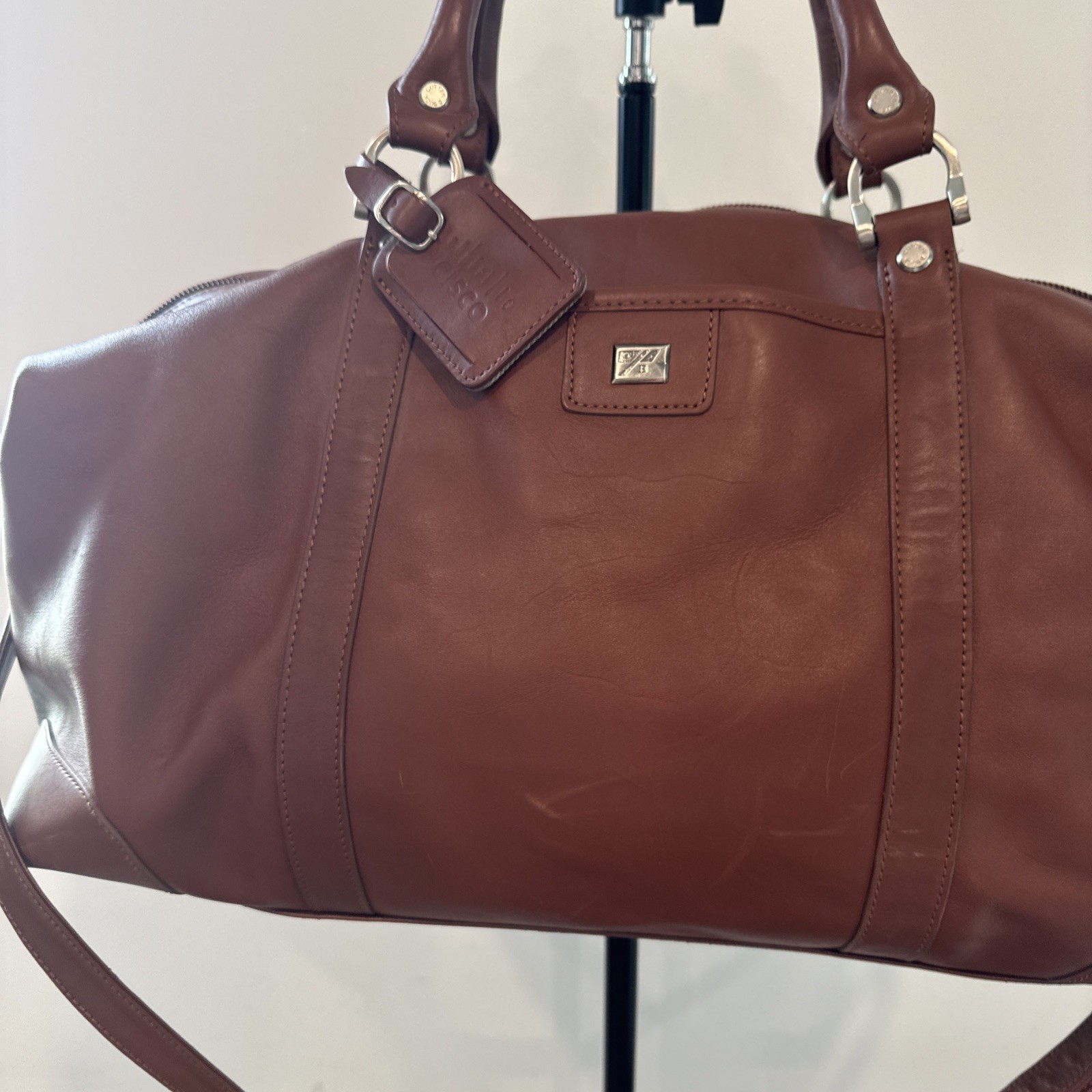 Excellent Cutter & Buck Large 19″ Brown Leather Weekender Duffel Travel Bag