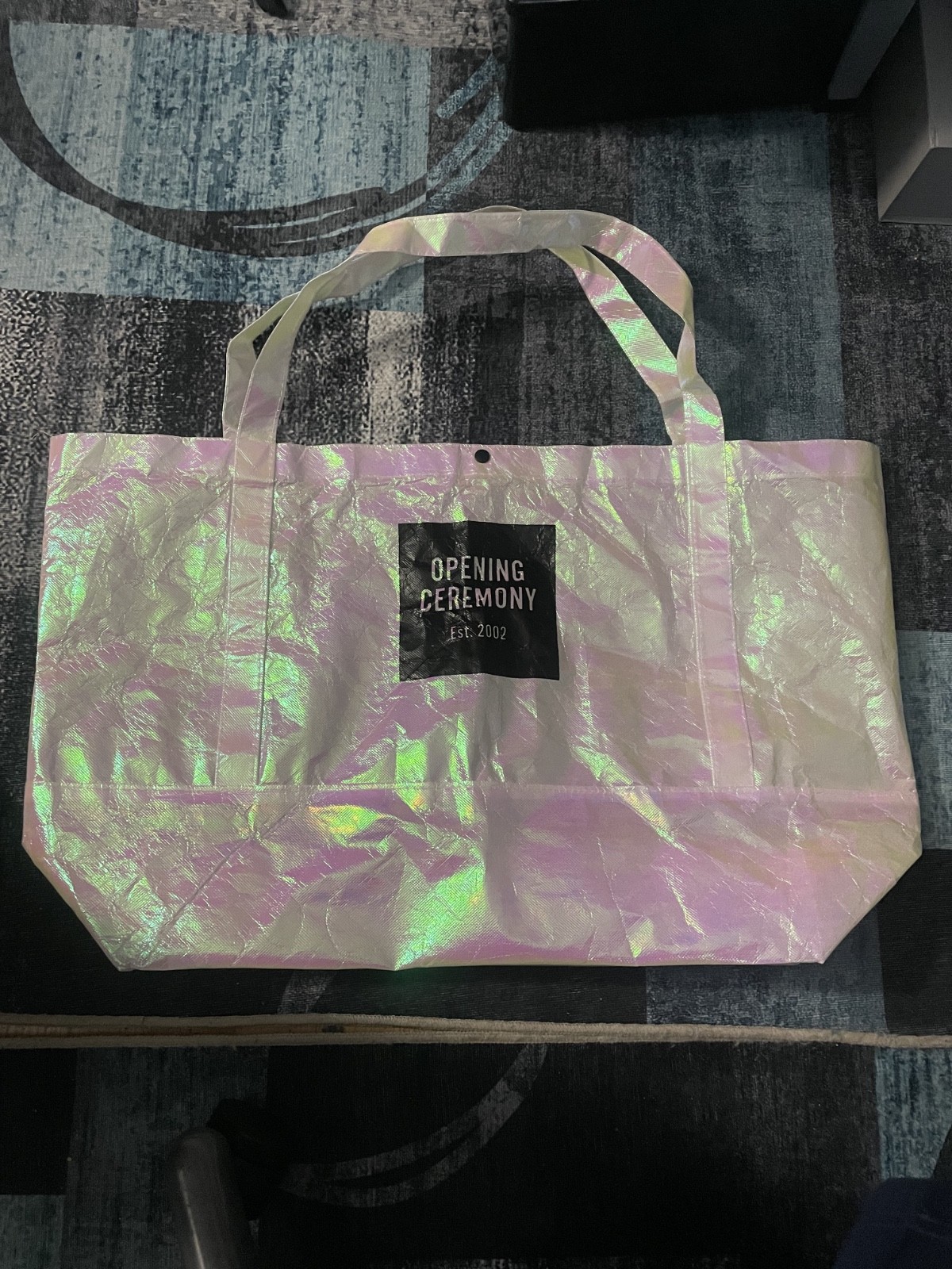 OPENING CEREMONY TOTE BAG iridescent reusable shopper tote 26 in x 16 in x 7 in