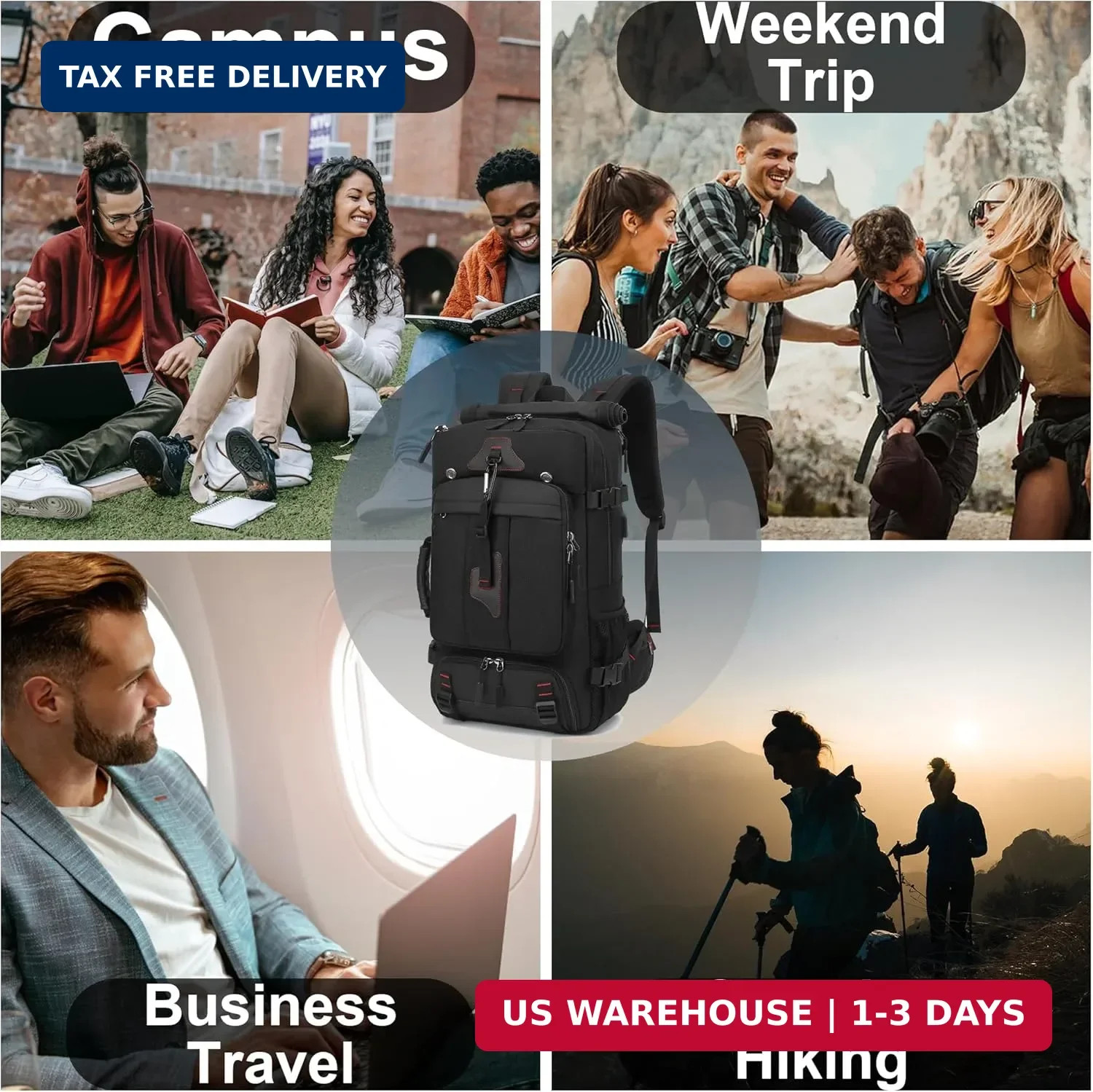 60L Large Travel Backpack with Shoe Compartment, Convertible Utility Backpack fo