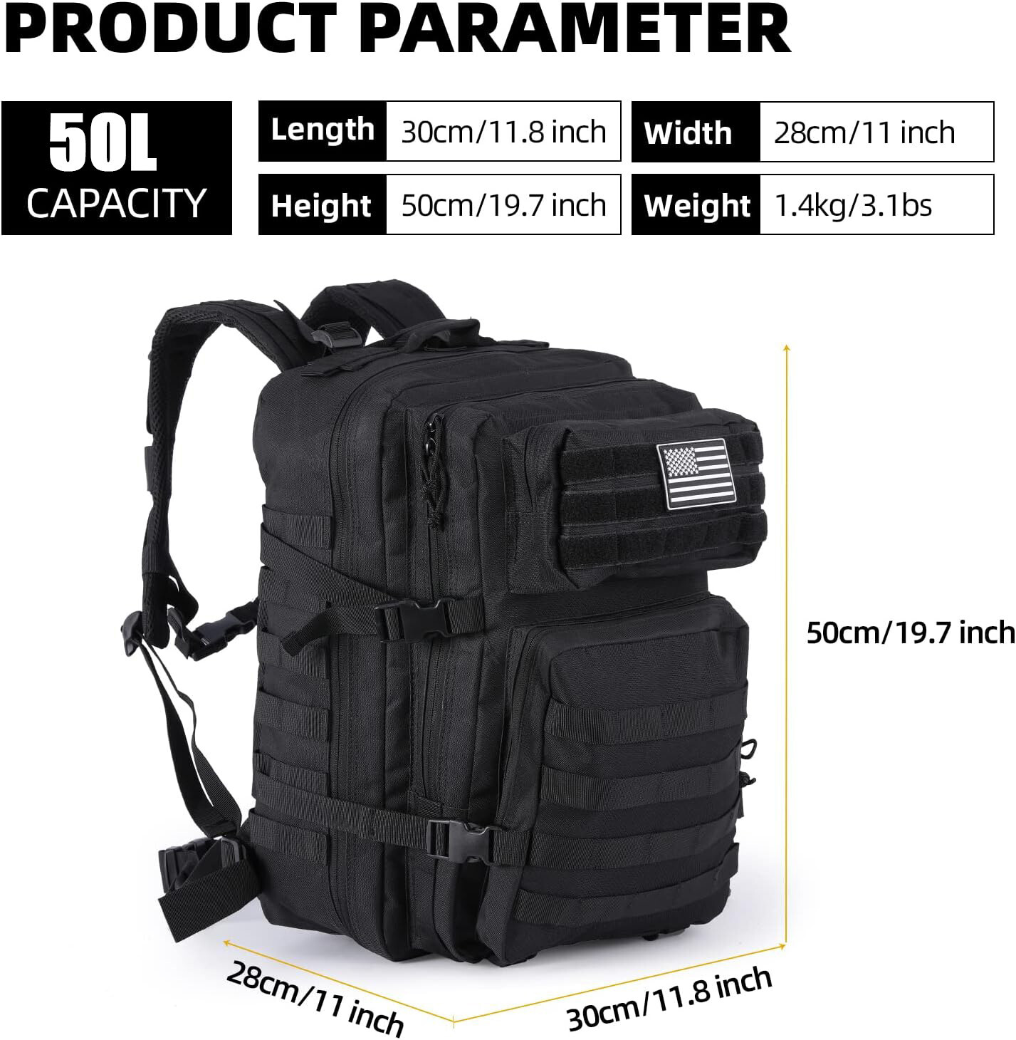 50L Large Tactical Military Backpack Waterproof Rucksack Hiking Laptop Backpack