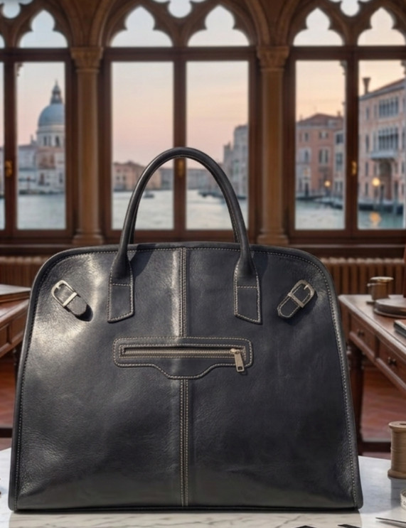 Handmade Genuine Leather Travel Bag Large Overnight Weekender Duffel Black