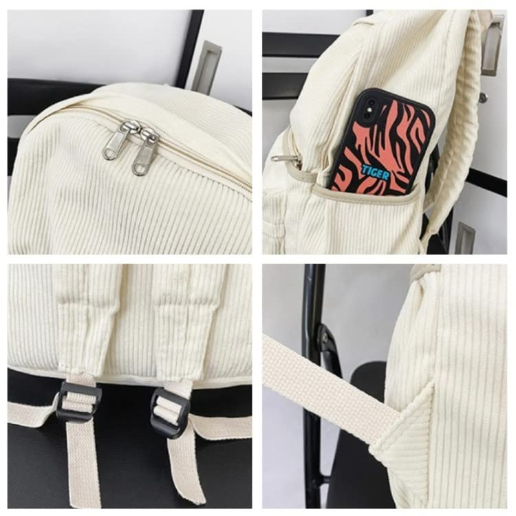 Black Corduroy Backpack, 15.6 inch Laptop, College, Cute Book Bag, Preppy