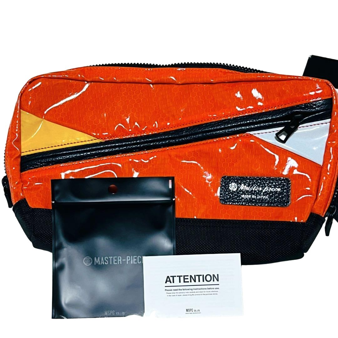 Master-Piece Unused Nylon Leather Body Bag Waist Pack Orange/Black 18cm x 30cm