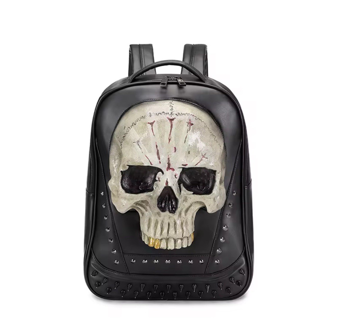 3D Skull Leather Shoulder Backpacks Men Women Luxury Fashion Travel College Bags