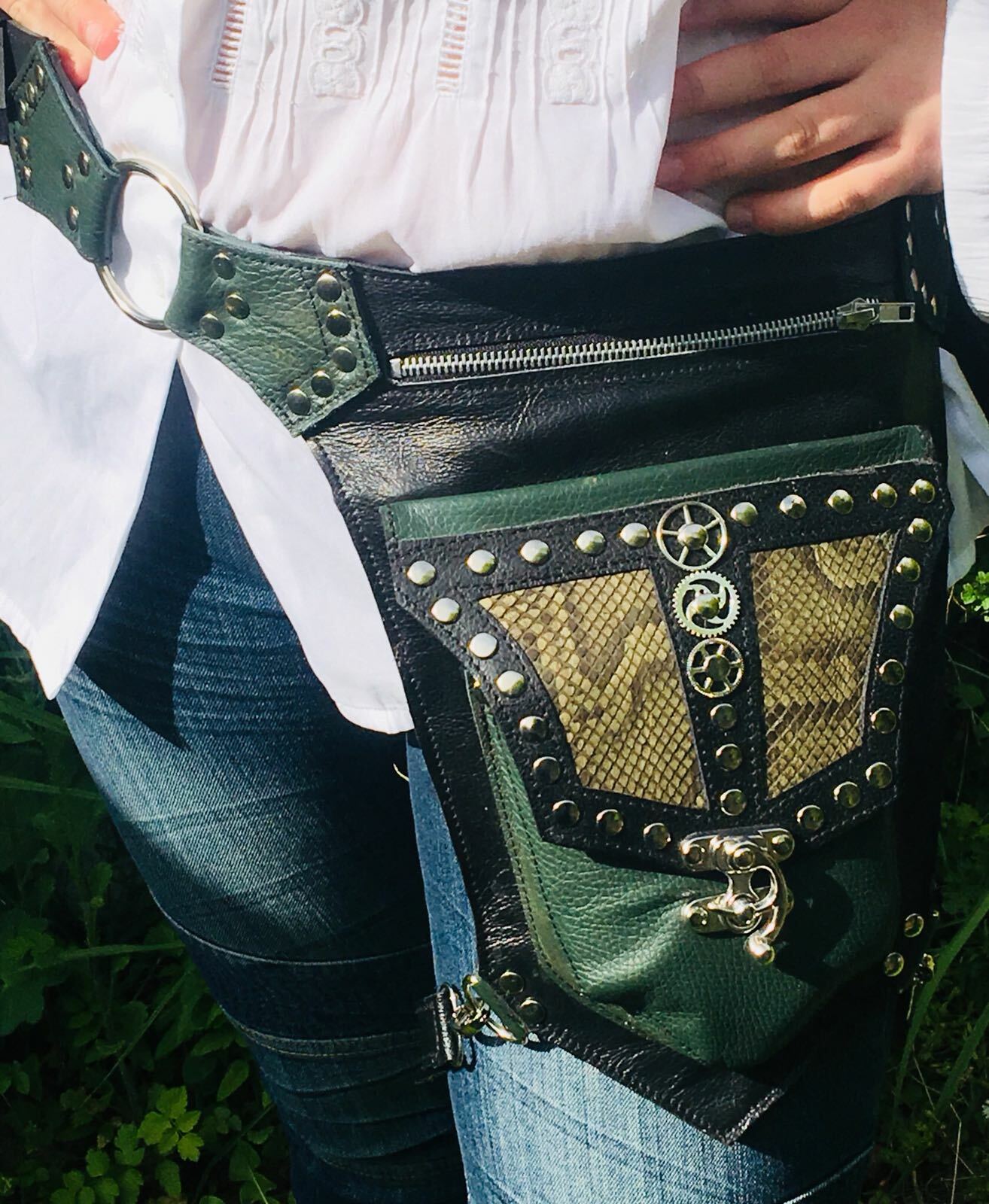 Leather Python Snakeskin Steampunk Leg Bag Utility Pouch Belt Cycling Biker