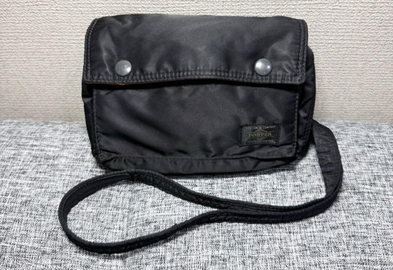 PORTER Tanker Black Nylon 2Way Shoulder Belt Bag Pouch Yoshida Japan Used