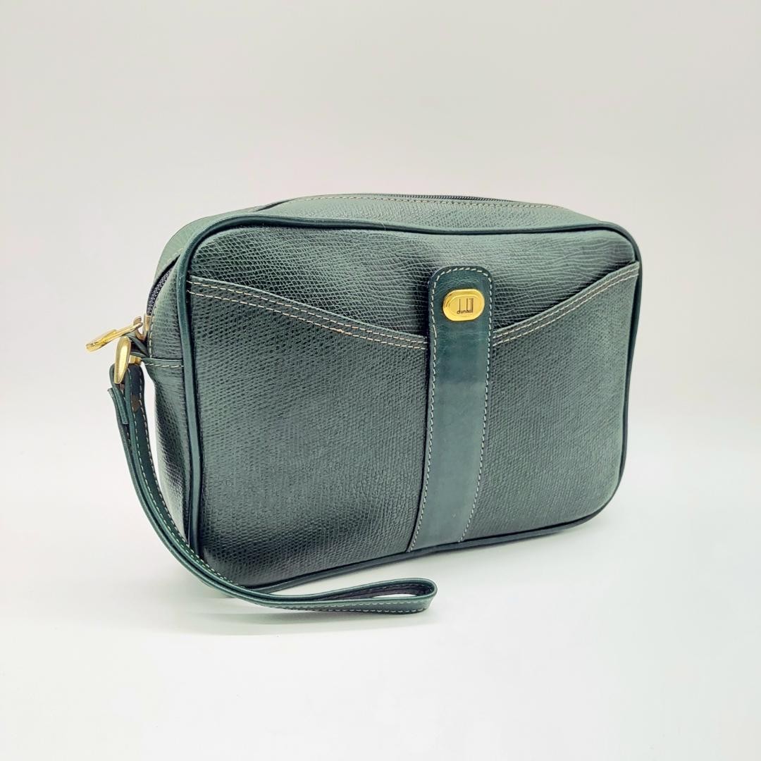 Dunhill Leather Clutch Bag Black Second Bag 24cm Pocket