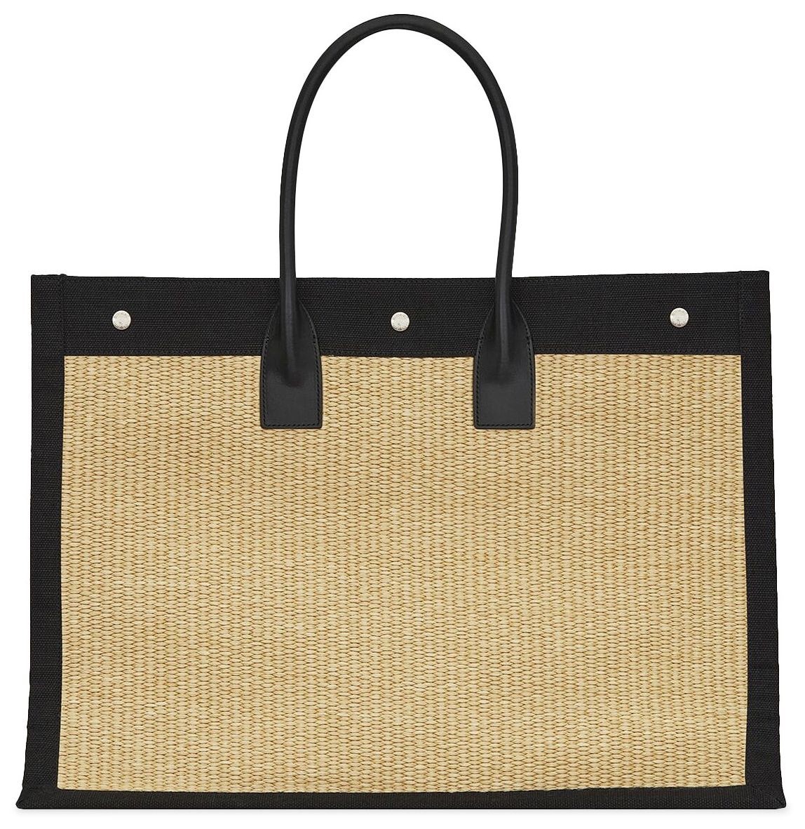 NWT Saint Laurent YSL Rive Gauche Raffia Beige Black Canvas Logo Tote Bag $3450