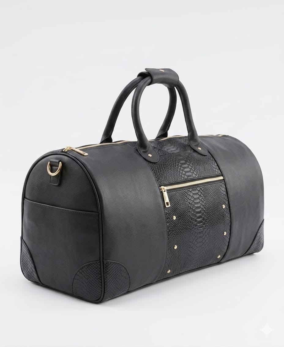 Black Crocodile Pattern Leather Duffel Bag – Carry On Travel Bag