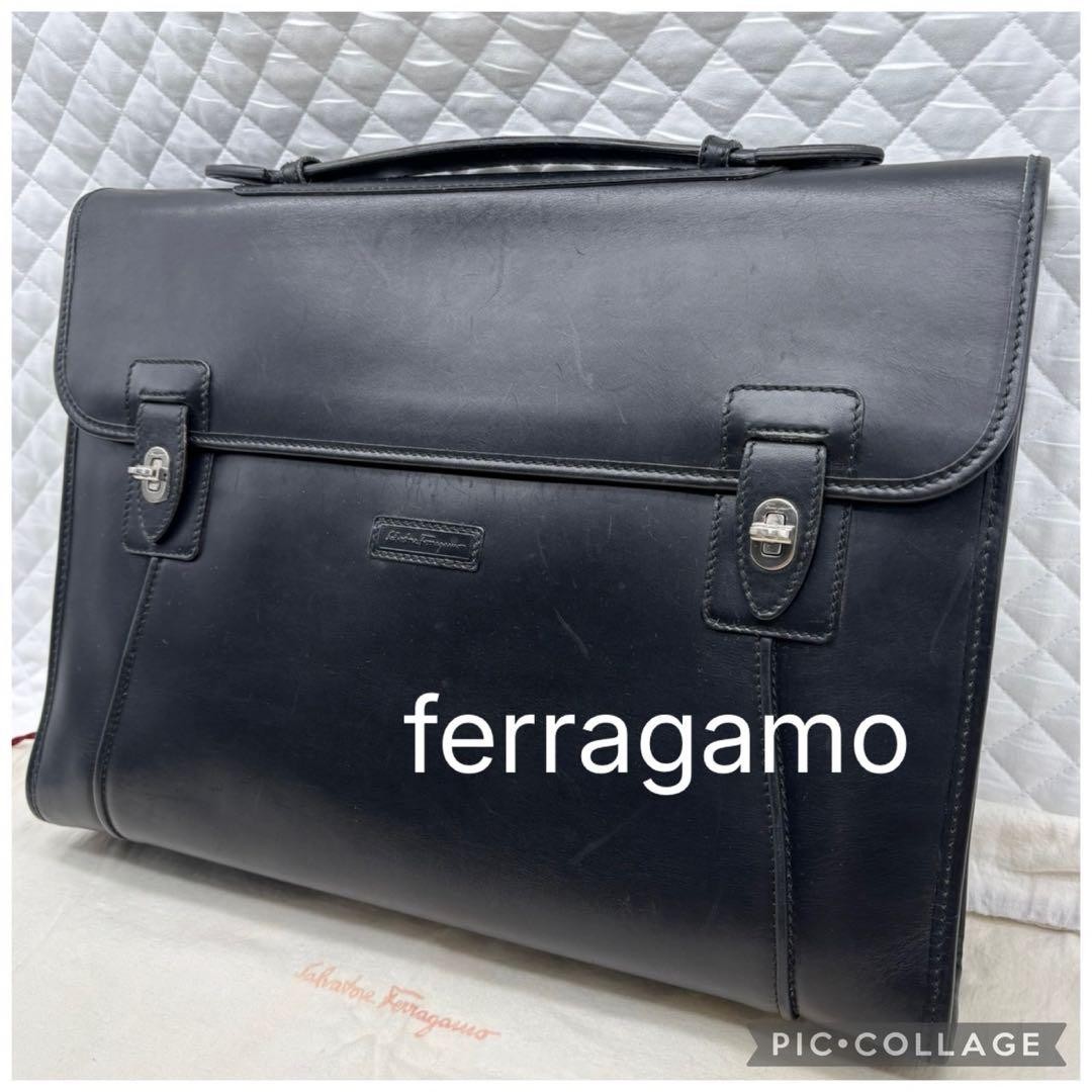 Salvatore Ferragamo Vintage Leather Business Briefcase Black 40cm x 29cm