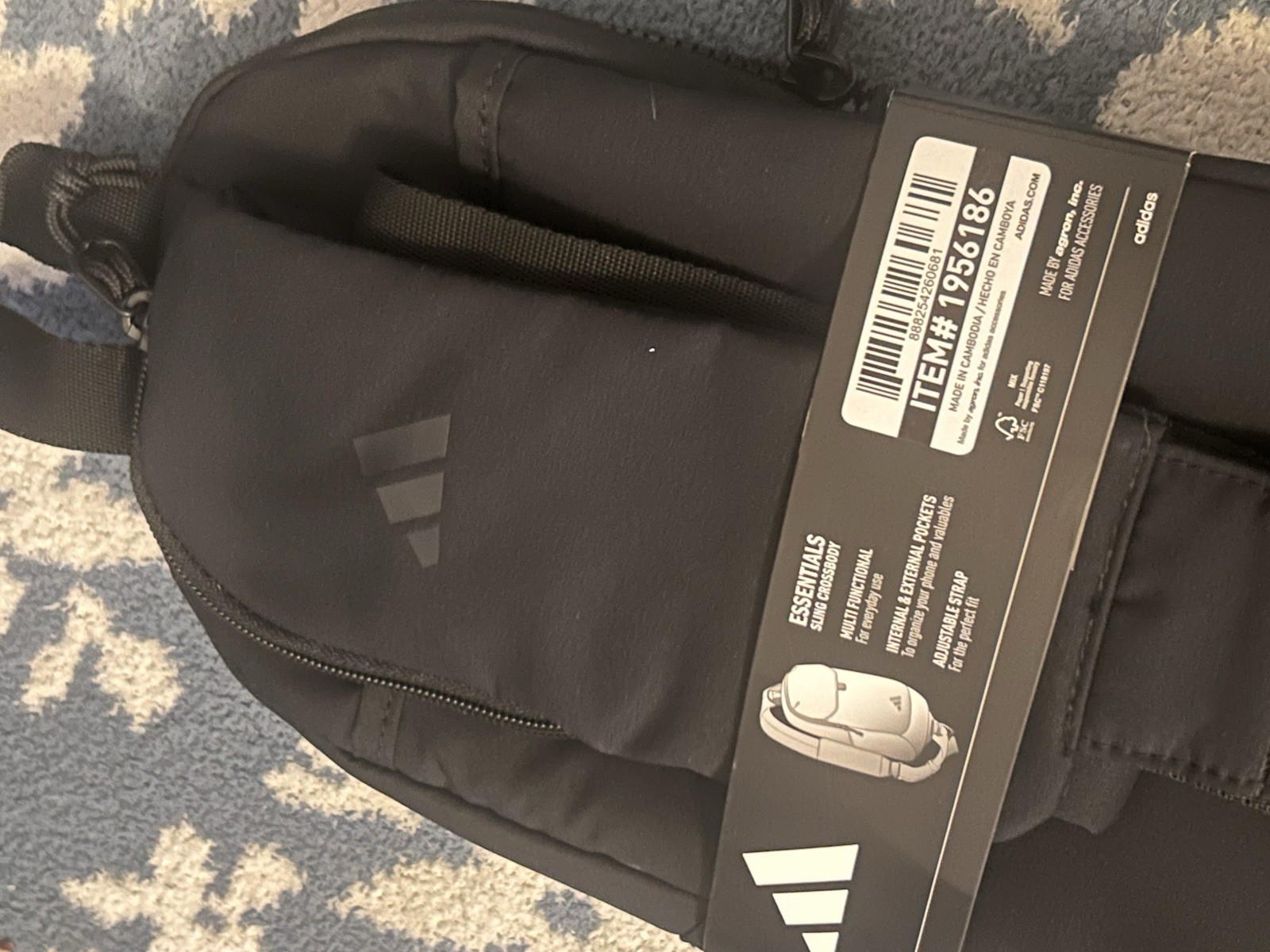 Adidas Essentials 3 Sling Crossbody Bag Black with Carabiner and Multi-Pocket