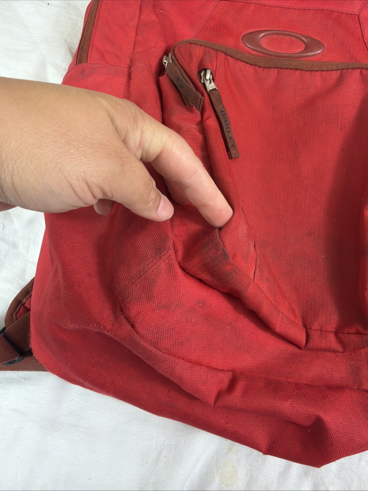 Oakley Works Backpack Ripstop Utility Pockets Software Red Thrash Stained