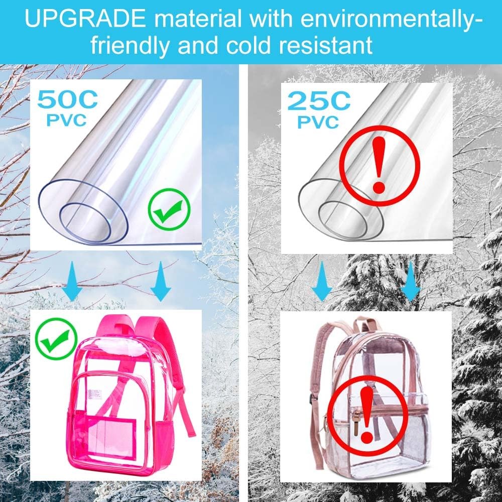 Clear Backpack Heavy Duty Transparent Bookbag See Through PVC Womens Mens