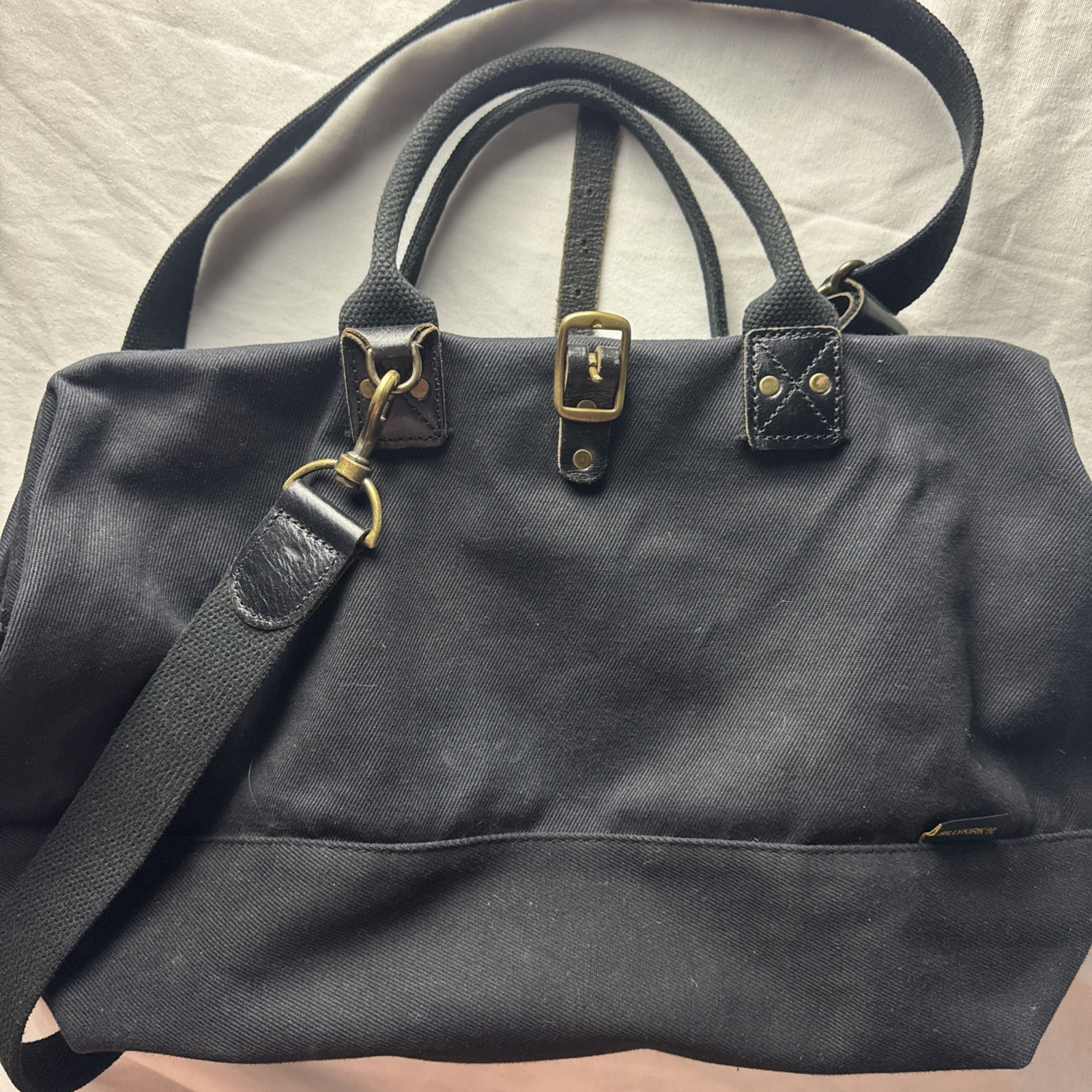 BillyKirk Black Canvas and Leather Carryall Bag Waxed Crossbody Strap Tote EUC