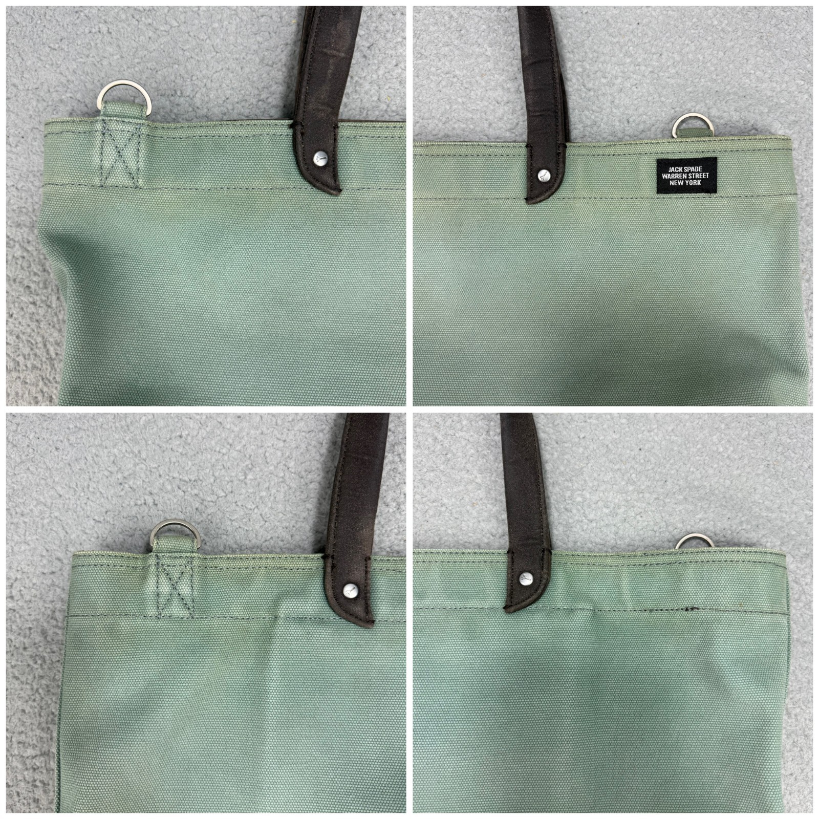 Jack Spade Tote Bag Green Orange Dipped Industrial Canvas Coal Utility Shoulder