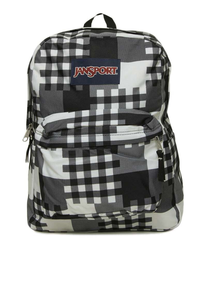 Jansport Superbreak Crossblock Checkered School Backpack Black White Book Bag