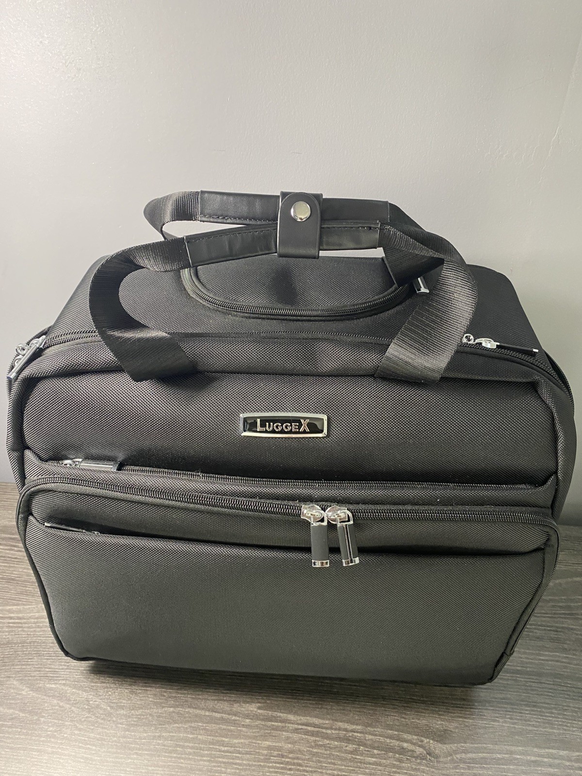 LuggeX Rolling Travel Briefcase Carry On Laptop Bag Wheels Black Multiple Pocket