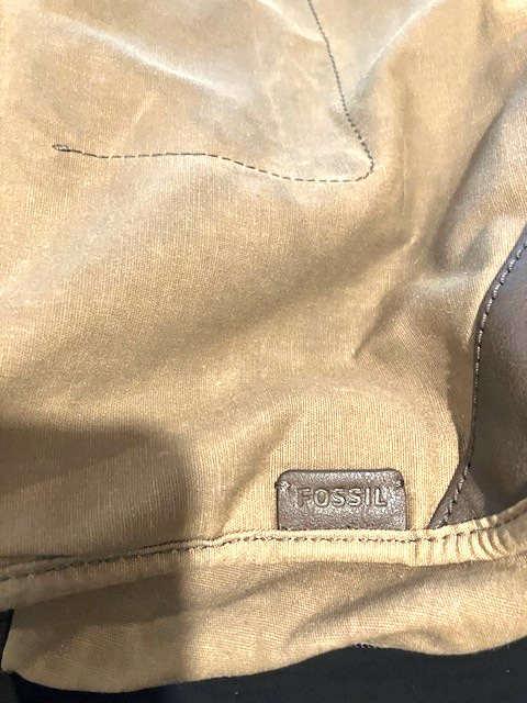 Fossil Messenger Commuter Laptop Bag Canvas Twill Light Brown w/ Leather Accents
