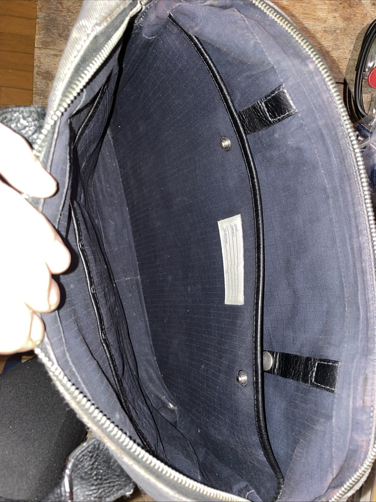 JACK SPADE Warren Street NY Black Gray Cognac Leather Laptop Messenger Bag Nice!
