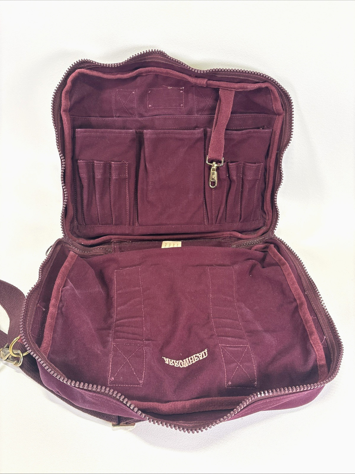 Vtg Lands’ End Square Rigger Canvas Briefcase Maroon W/ STRAP Made in USA Bag