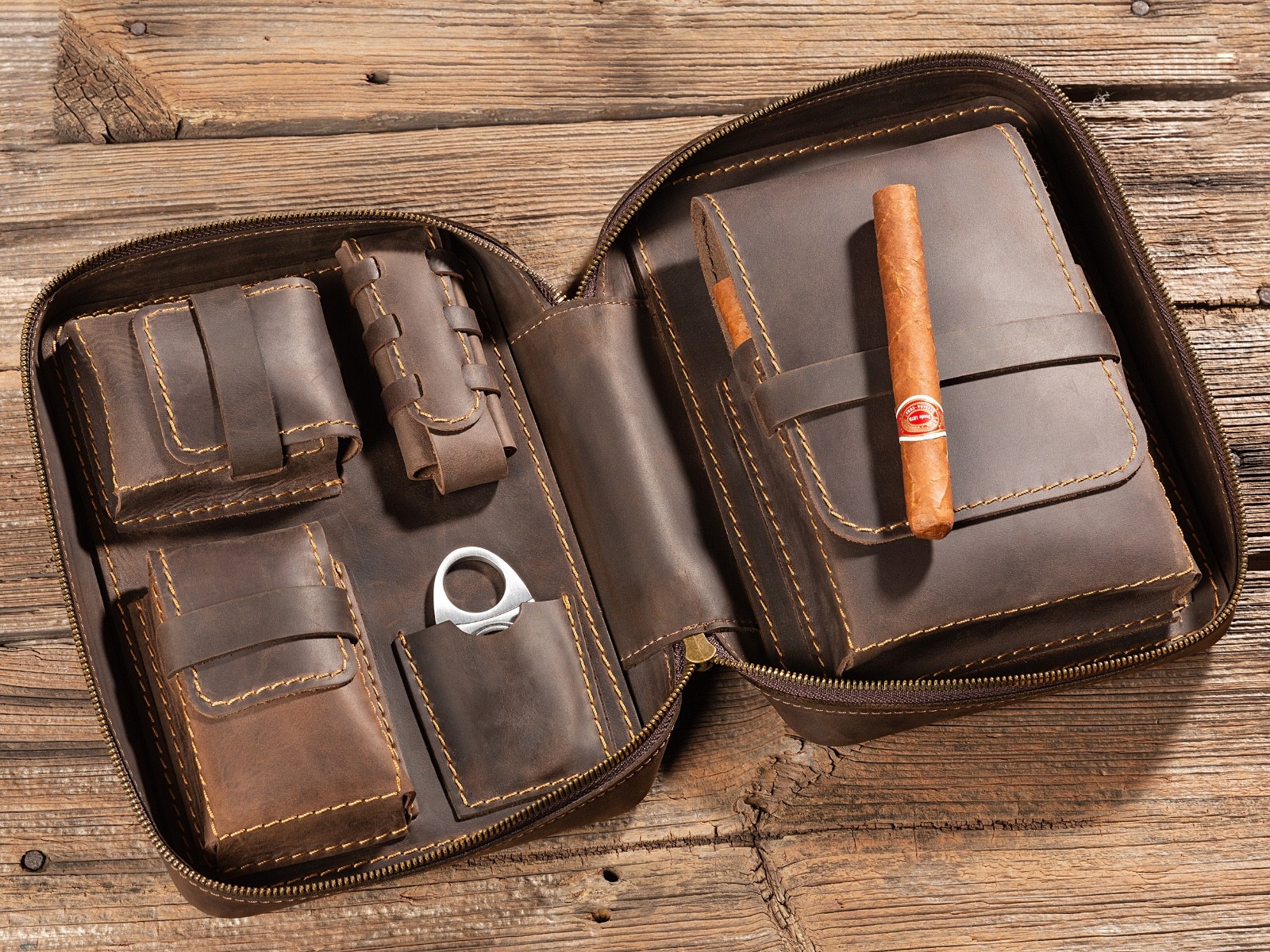 Leather Cigar Case Personalized Cigar Holder Travel Humidor Box Accessories