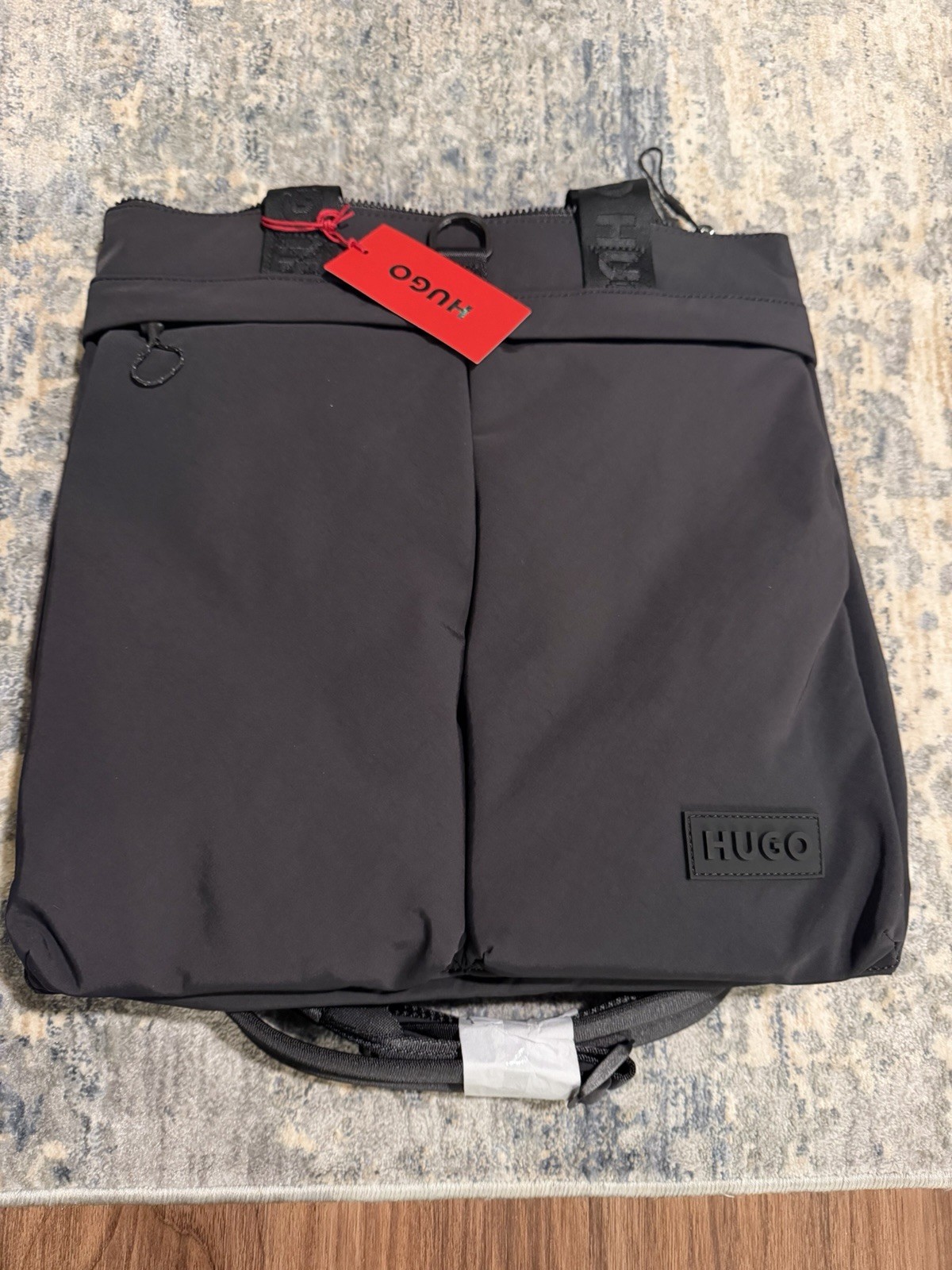 HUGO Taric Nylon Blend Tote Convertible Backpack Black Lightweight Travel Bag