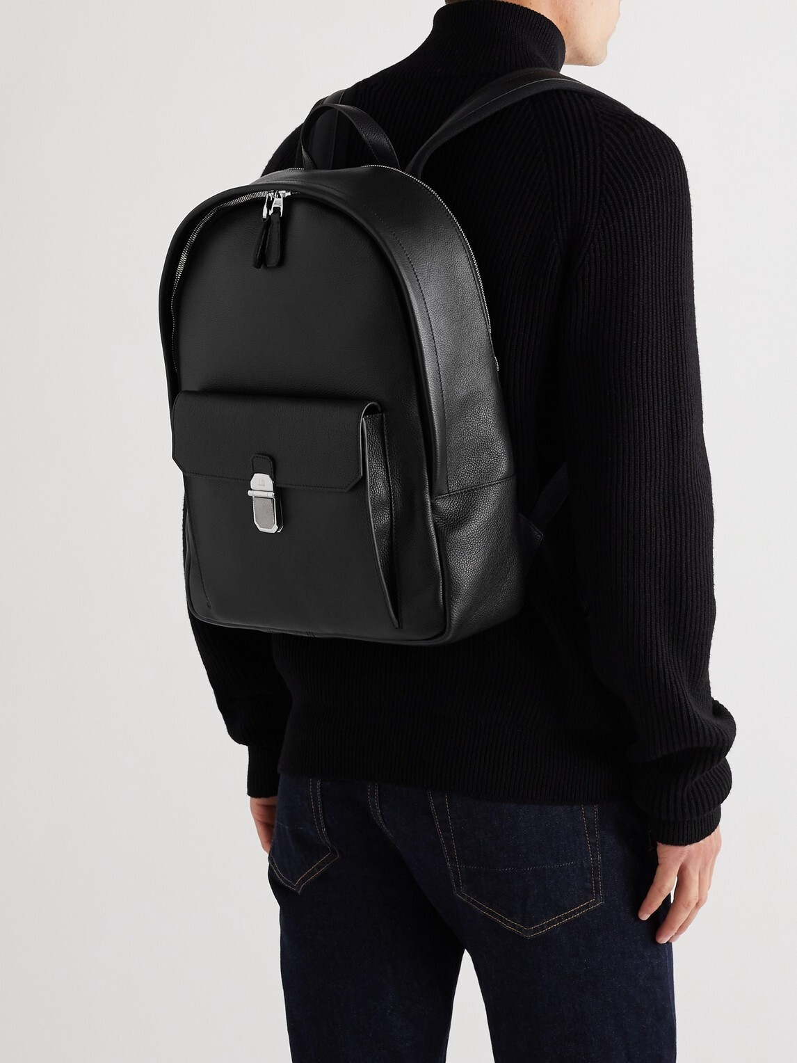 DUNHILL Belgrave Full-Grain Leather Backpack Black Push Lock Italy