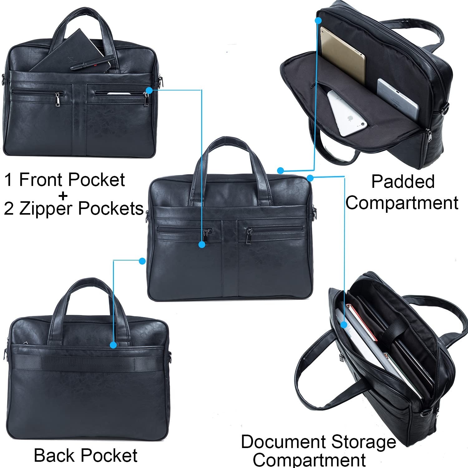 Men’s Leather Messenger Bag, 17.3 Inches Laptop Briefcase Business Satchel Co…
