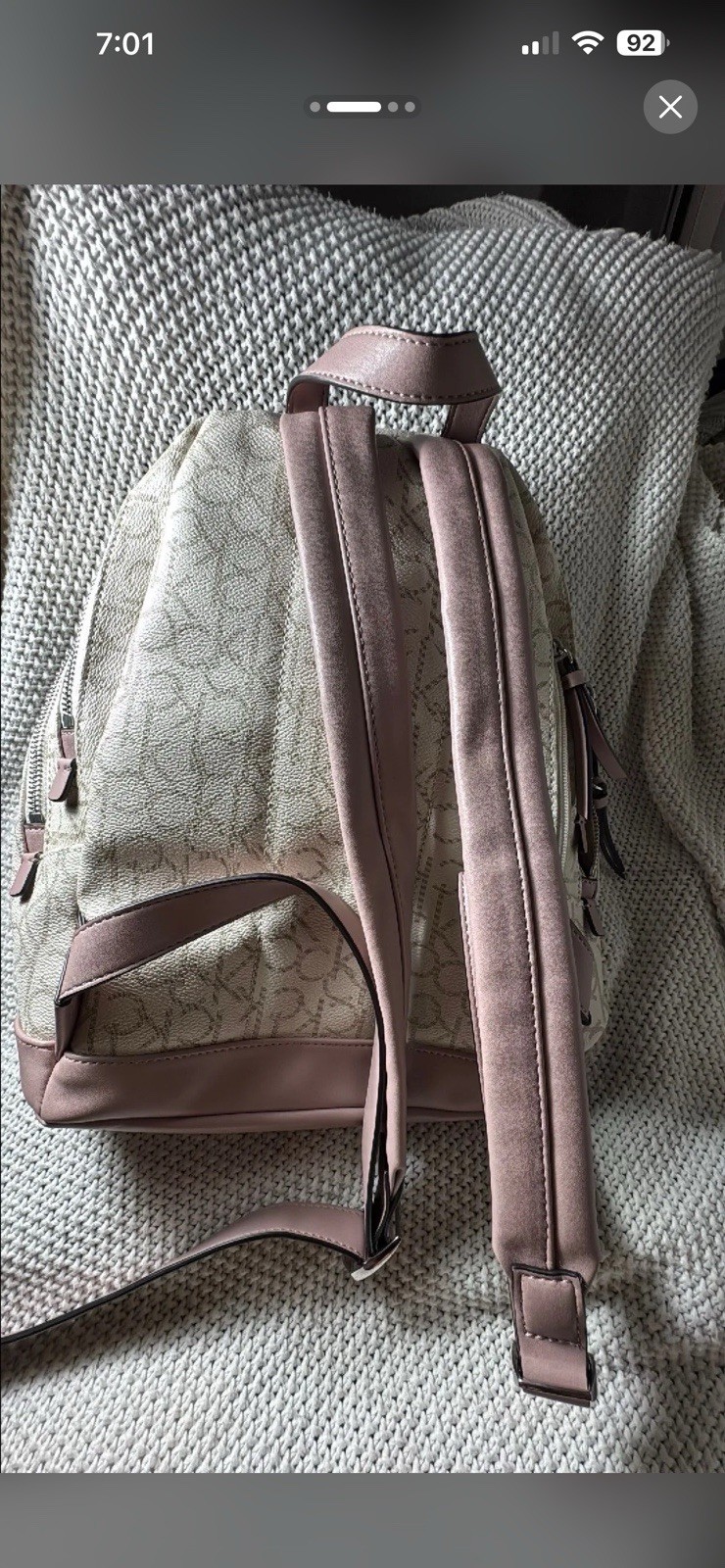 Calvin Klein Logo Monogram Zip Backpack Beige/Pink Unisex Adjustable Strap