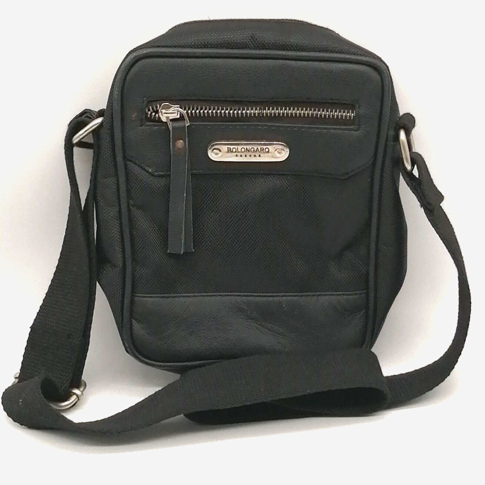 Bolongaro Trevor Leather Crossbody Bag Black Adjustable Strap Zip Close NEW