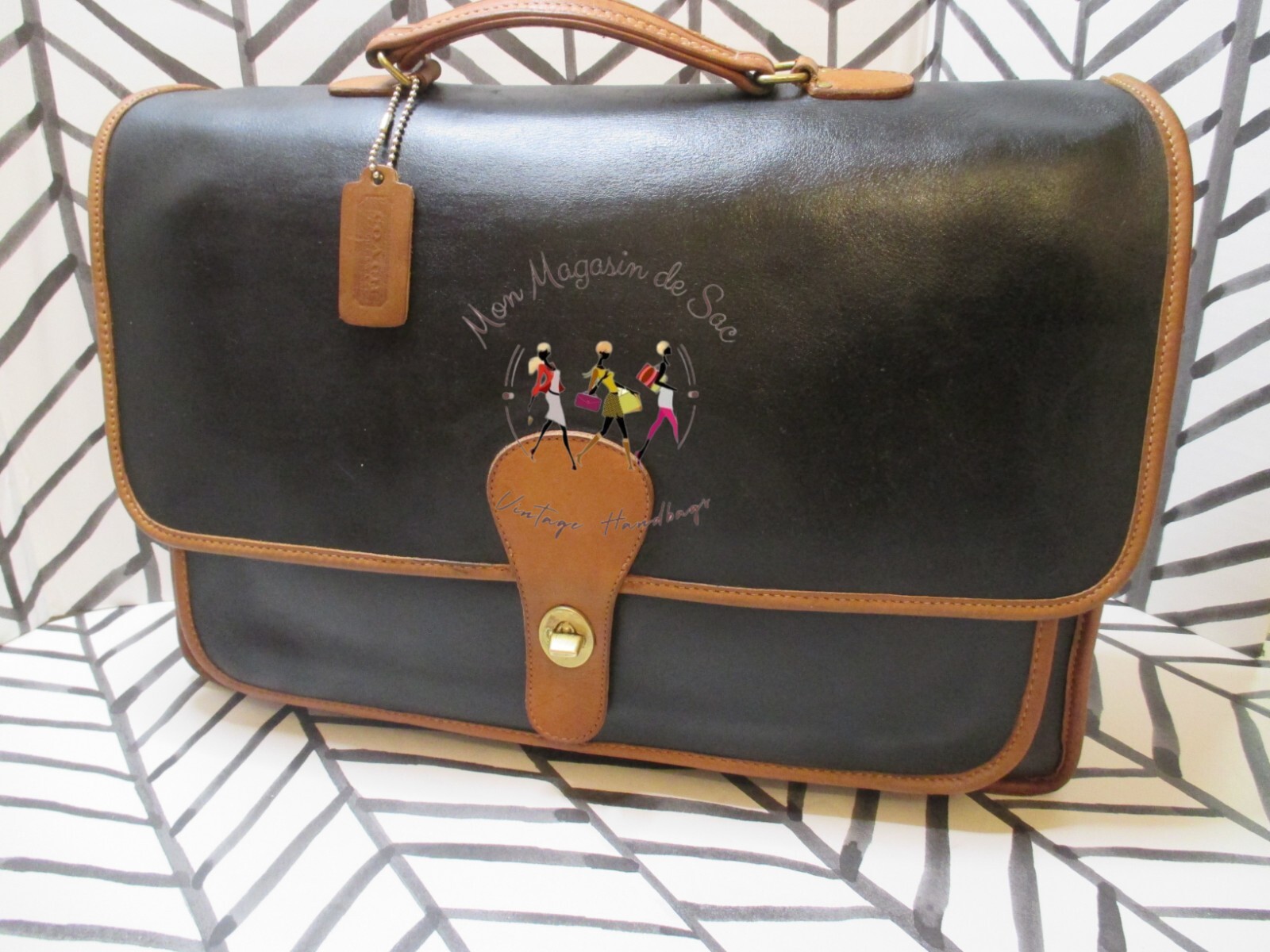 Vintage COACH Black/Tan Spectator Metropolitan Messenger Bag Briefcase -RARE/HTF